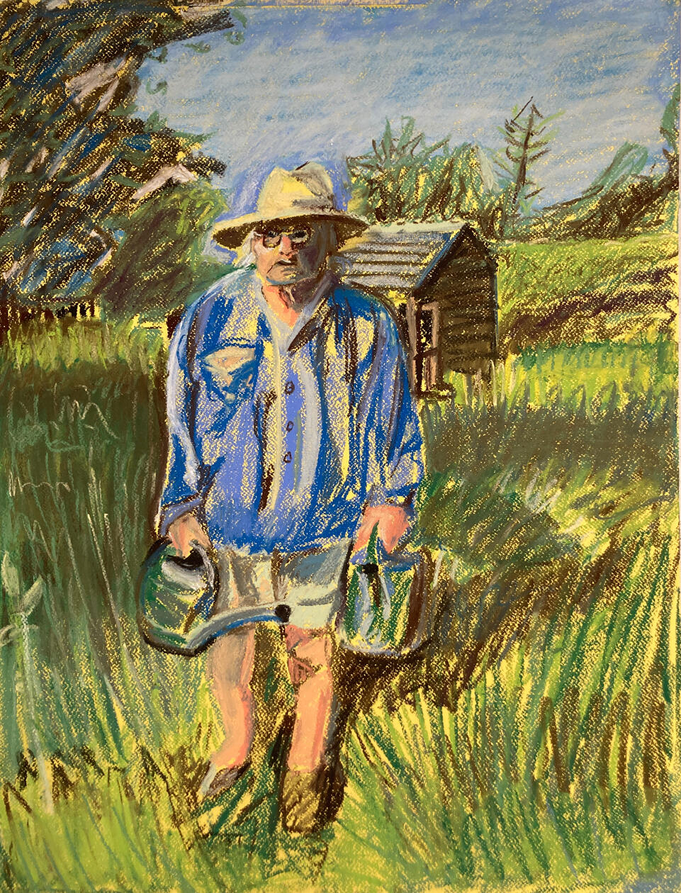 Dad, Watering, 65 x 50 cm, pastel on paper, 2023. Dad, Watering, 65 x 50 cm, pastel on paper, 2023.