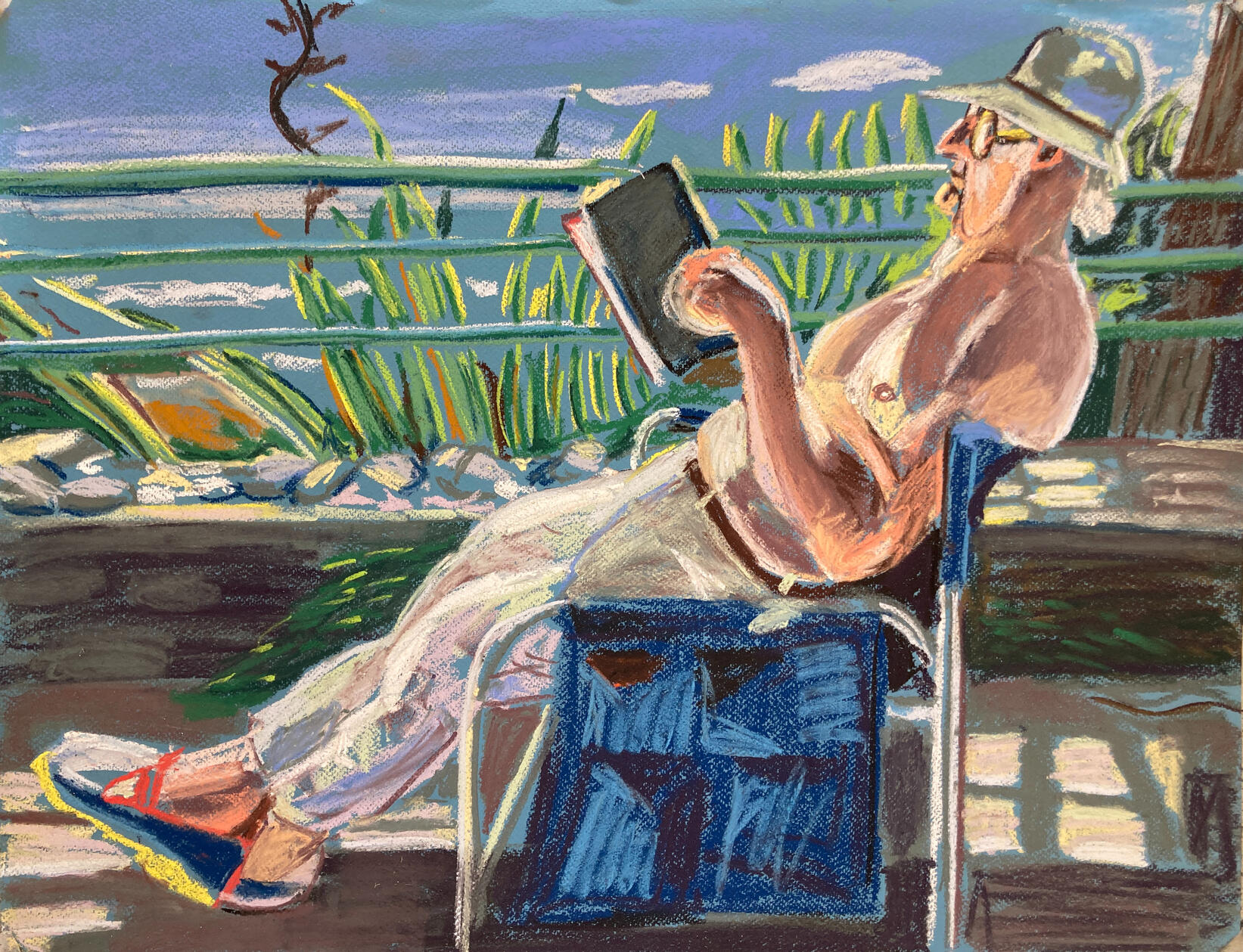 Staycation, 55 x 65 cm, Pastel on Paper, 2023. Staycation, 55 x 65 cm, Pastel on Paper, 2023.