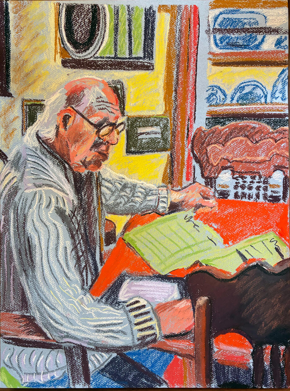 The Auction Bid, 65 x 55cm, Pastel on Paper, 2025 The Auction Bid, 65 x 55cm, Pastel on Paper, 2025