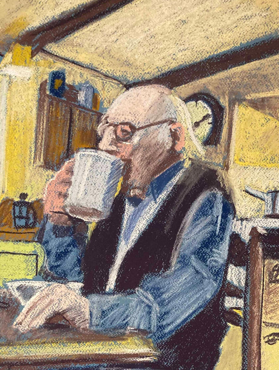 Breakfast, 65 x 55 cm, Pastel on Paper, 2022 Breakfast, 65 x 55 cm, Pastel on Paper, 2022